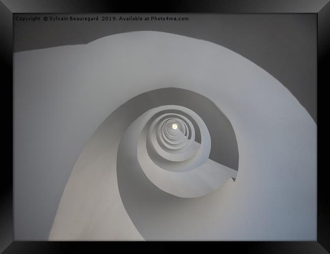 Spiral white staircase, upview Framed Print by Sylvain Beauregard