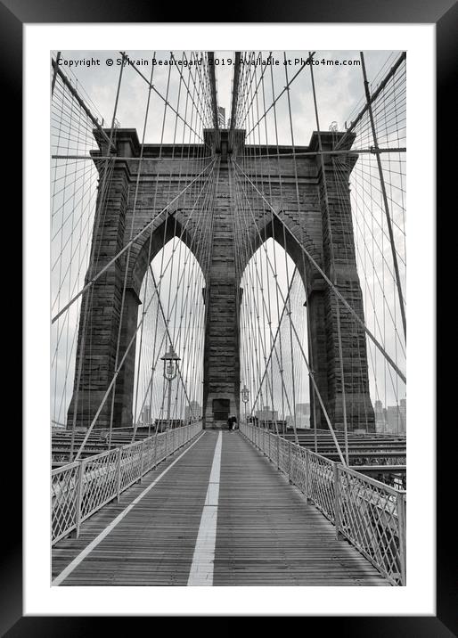 Brooklyn Bridge, bw Framed Mounted Print by Sylvain Beauregard