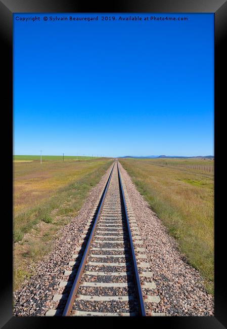Railroad in the prairie, vertical Framed Print by Sylvain Beauregard