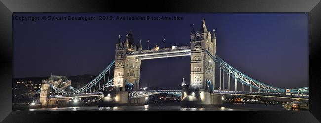 Panoramic London Tower Bridge at night Framed Print by Sylvain Beauregard