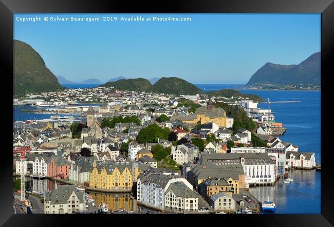 Aerial view of Art Nouveau city of Alesund, Norway Framed Print by Sylvain Beauregard