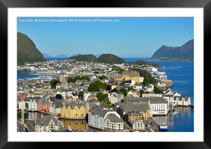 Aerial view of Art Nouveau city of Alesund, Norway Framed Mounted Print by Sylvain Beauregard