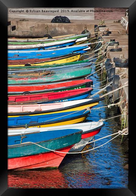 Fishing boats aligned on dock Framed Print by Sylvain Beauregard