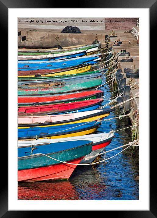 Fishing boats aligned on dock Framed Mounted Print by Sylvain Beauregard