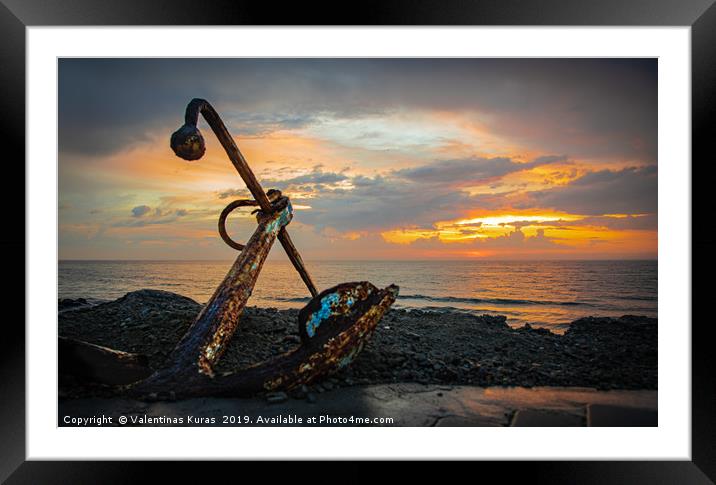 Sunset and Anchor Framed Mounted Print by Valentinas Kuras