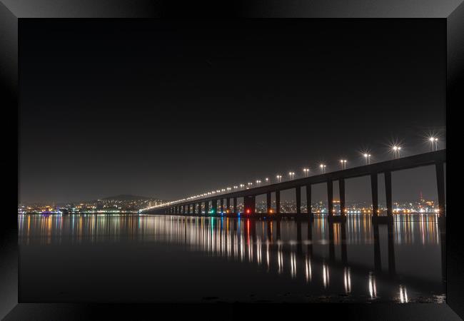 Tay Road Bridge at Night from Tayport Framed Print by Callum Laird