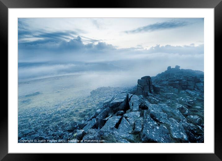 Mist over Sharpitor, Dartmoor Framed Mounted Print by Justin Foulkes