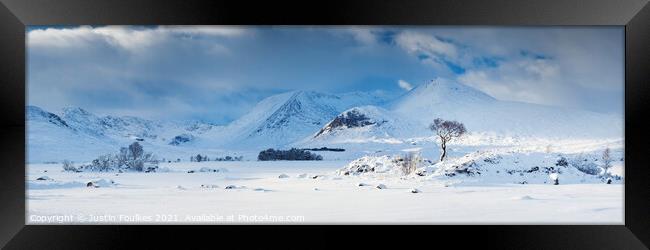 Lochan na h'Achlaise and the hills of the Black Mount, Rannoch Moor, Scotland Framed Print by Justin Foulkes