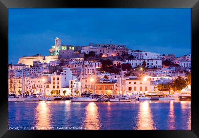 The old town of Dalt Vila at night, Ibiza town, Spain. Framed Print by Justin Foulkes