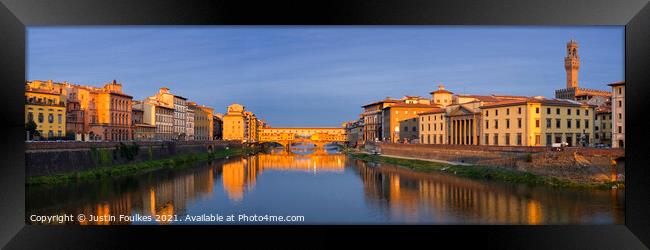 Panoramic view of Ponte Vecchio, Florence, Italy Framed Print by Justin Foulkes
