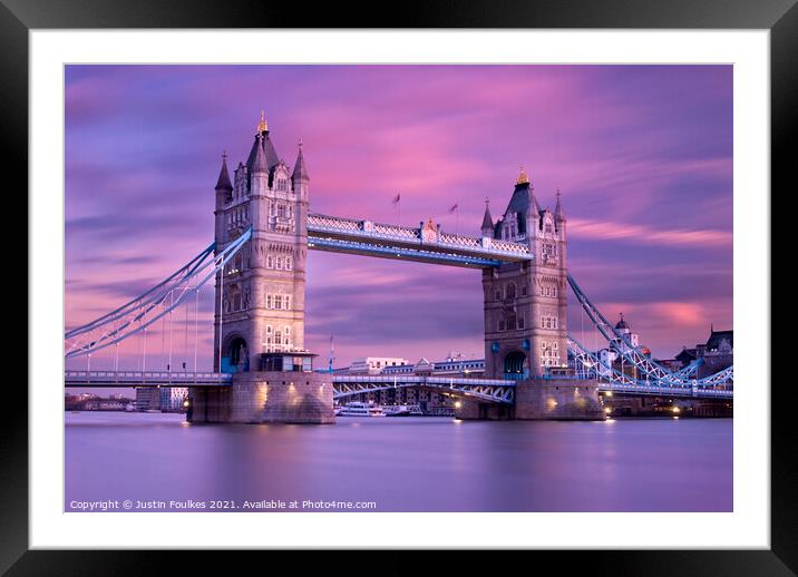 Tower Bridge at dusk, River Thames, London Framed Mounted Print by Justin Foulkes