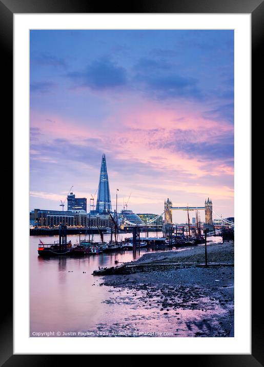 The Shard and Tower Bridge from Wapping Framed Mounted Print by Justin Foulkes