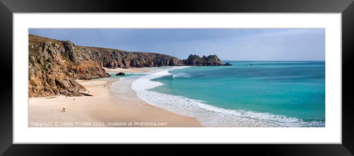 Panoramic view of Porthcurno beach, Cornwall Framed Mounted Print by Justin Foulkes