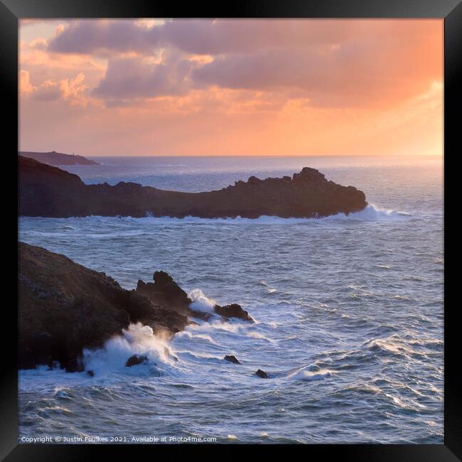 Stormy seas at Zennor Head, Cornwall Framed Print by Justin Foulkes