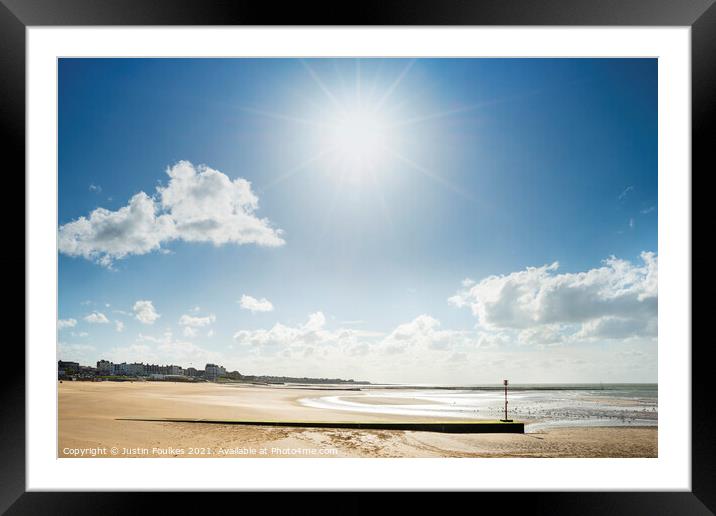 Blue skies over the beach at Margate, Kent.  Framed Mounted Print by Justin Foulkes