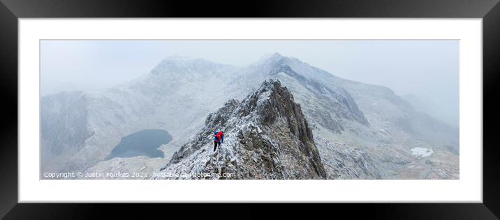 Crib Goch winter panorama, Snowdon Framed Mounted Print by Justin Foulkes