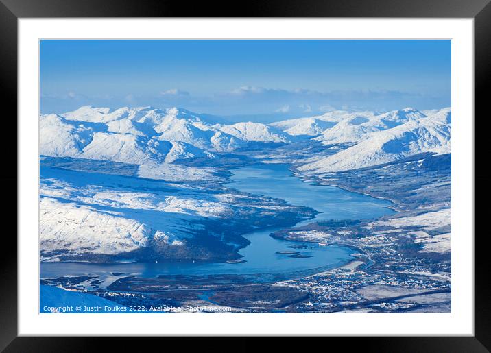 Loch Eil in winter, from Ben Nevis Framed Mounted Print by Justin Foulkes