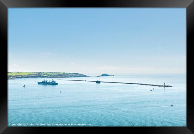 Plymouth Sound and the Breakwater Framed Print by Justin Foulkes