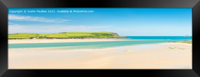 Camel Estuary and Daymer Bay panorama, Cornwall Framed Print by Justin Foulkes