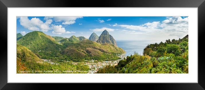 The Pitons panorama, St Lucia Framed Mounted Print by Justin Foulkes