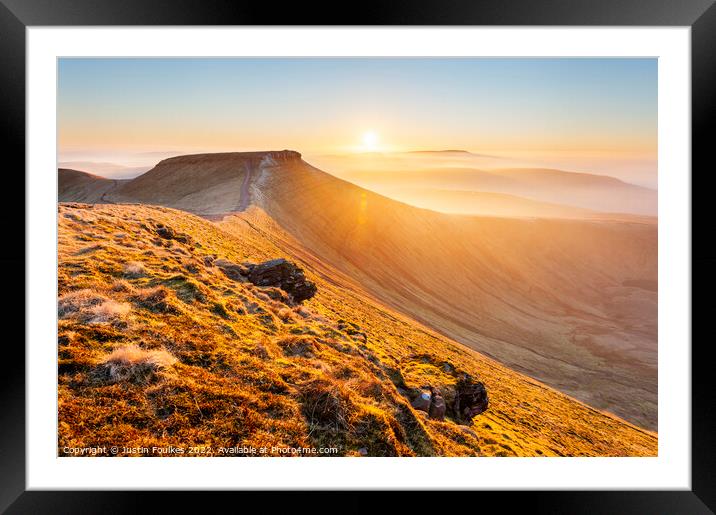 Sunset over Corn Du, from Pen Y Fan, Brecon Beacon Framed Mounted Print by Justin Foulkes