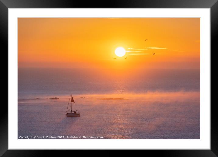 Sunrise over the bay, Budleigh Salterton, Devon Framed Mounted Print by Justin Foulkes