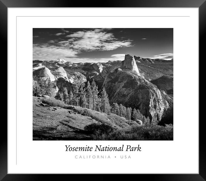 Half Dome from Glacier Point, with text  Framed Mounted Print by Justin Foulkes