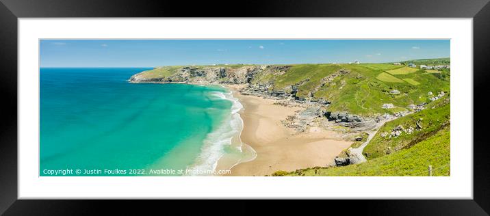 Trebarwith Strand panorama Framed Mounted Print by Justin Foulkes