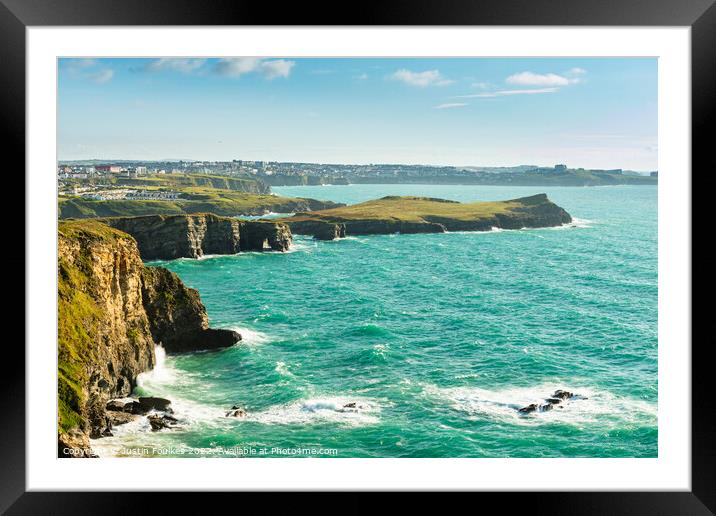 Newquay and Trevelgue Head, Cornwall Framed Mounted Print by Justin Foulkes
