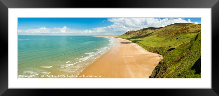 Panoramic view of Rhossili Bay, Gower, South Wales Framed Mounted Print by Justin Foulkes