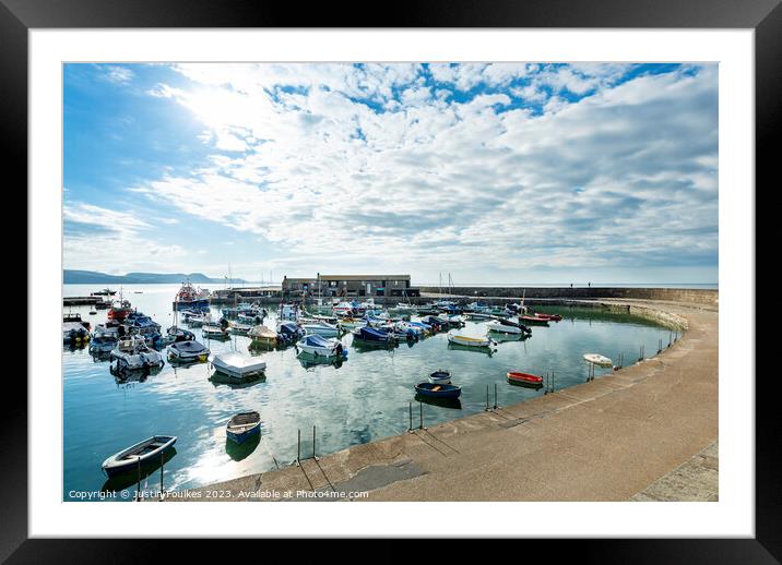 The Cobb harbour at Lyme Regis, Dorset Framed Mounted Print by Justin Foulkes