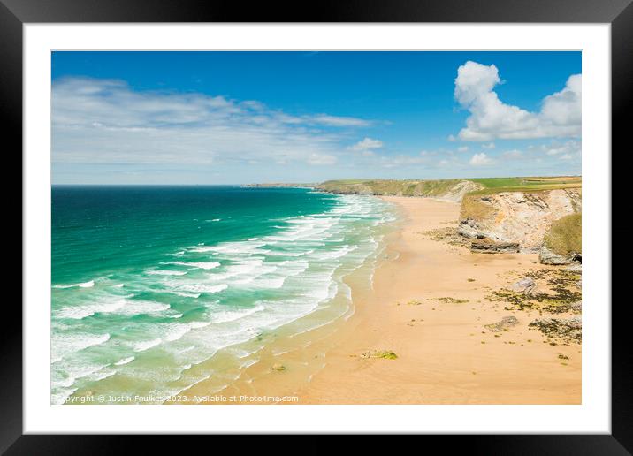 The beach at Watergate Bay, North Cornwall Framed Mounted Print by Justin Foulkes