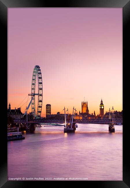 London Eye and Houses of Parliament, London Framed Print by Justin Foulkes