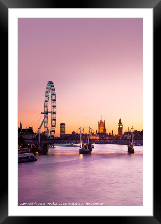 London Eye and Houses of Parliament, London Framed Mounted Print by Justin Foulkes