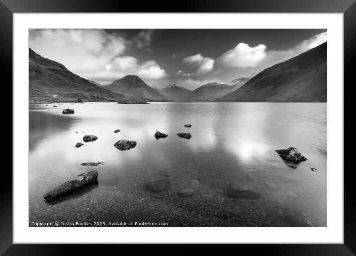 Wastwater, Lake District in black and white Framed Mounted Print by Justin Foulkes