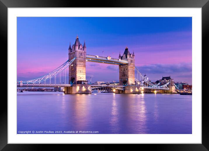 Tower Bridge at dusk, River Thames, London Framed Mounted Print by Justin Foulkes