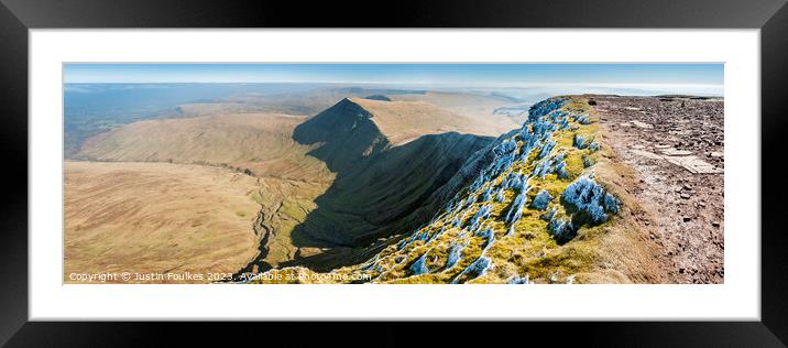 Panoramic view of Cribyn, from Pen y Fan, Bannau Framed Mounted Print by Justin Foulkes