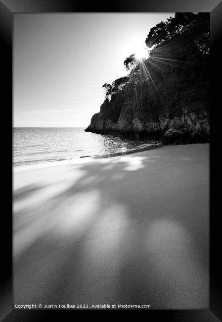 Barafundle Bay, Pembrokeshire, in black and white Framed Print by Justin Foulkes