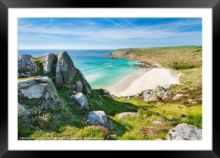 Gwynver Beach, near Land's End, Cornwall  Framed Mounted Print by Justin Foulkes