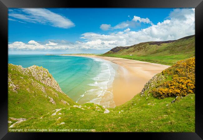 Rhossili Bay Beach, Gower, South Wales Framed Print by Justin Foulkes