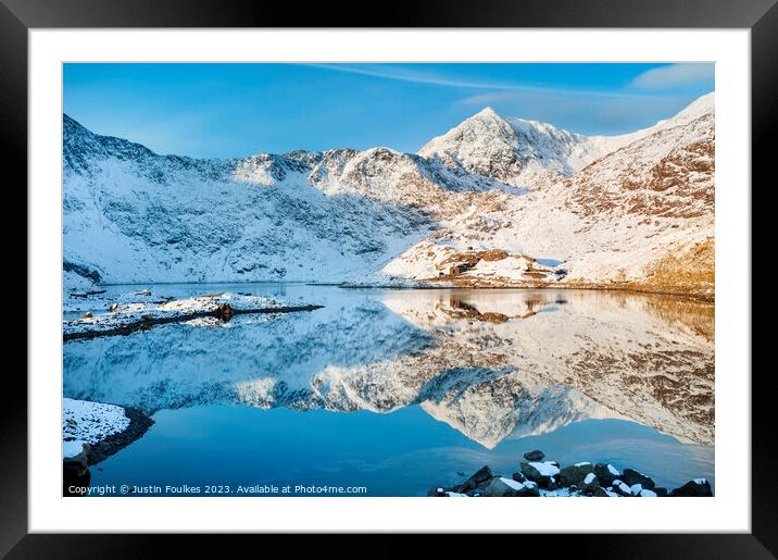 Snowdon winter reflections, North Wales Framed Mounted Print by Justin Foulkes