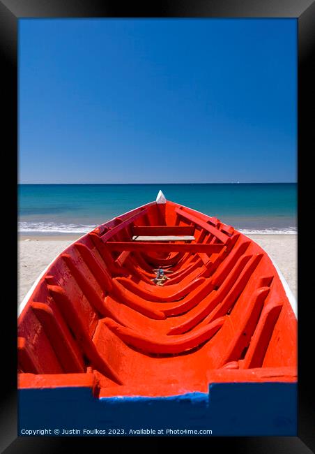 The red Boat, St Lucia, Caribbean Framed Print by Justin Foulkes