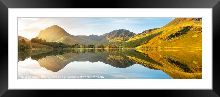 Buttermere Reflections panorama, Lake District Framed Mounted Print by Justin Foulkes
