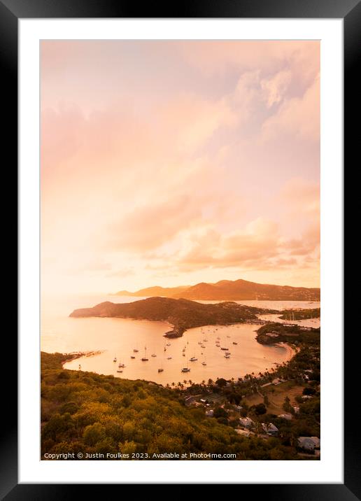 English Harbour at sunset from Shirley Heights, Antigua Framed Mounted Print by Justin Foulkes
