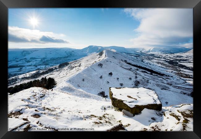 Mam Tor and The Great Ridge from Back Tor, in winter Framed Print by Justin Foulkes