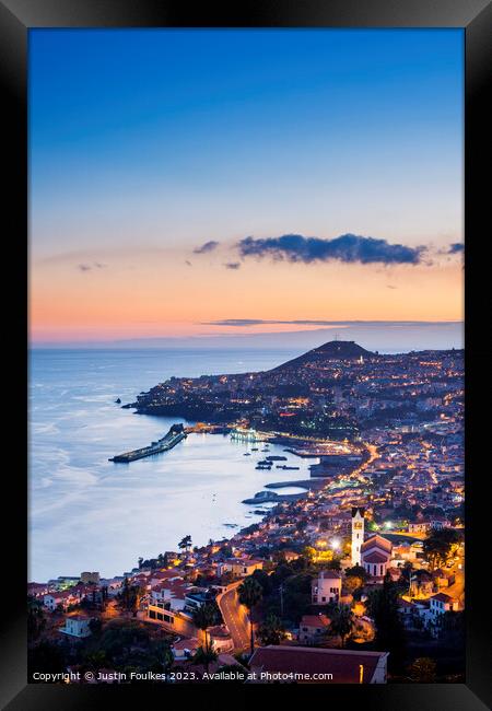 Funchal, at dusk, Madeira, Portugal  Framed Print by Justin Foulkes