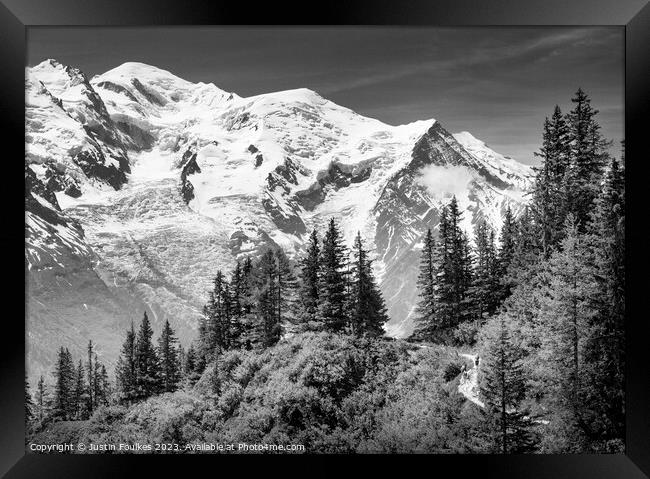 Mont Blanc from above the Chamonix valley, French Alps Framed Print by Justin Foulkes