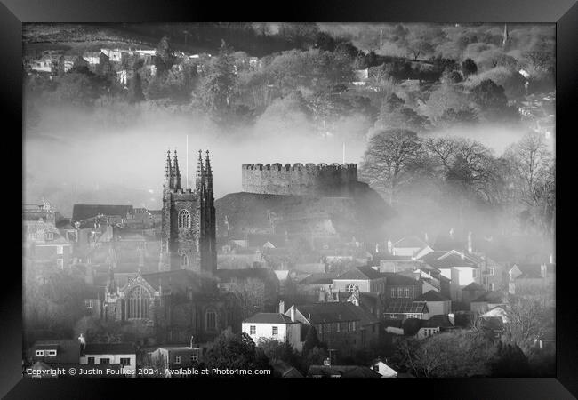Early morning mist, Totnes, Devon Framed Print by Justin Foulkes