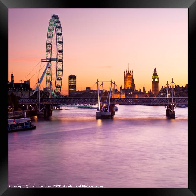 London Eye and the Houses of Parliament, London Framed Print by Justin Foulkes