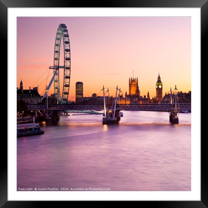 London Eye and the Houses of Parliament, London Framed Mounted Print by Justin Foulkes